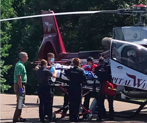 Explosion Lawyer- Fayette Cty. EMS load patient onto medical helicopter